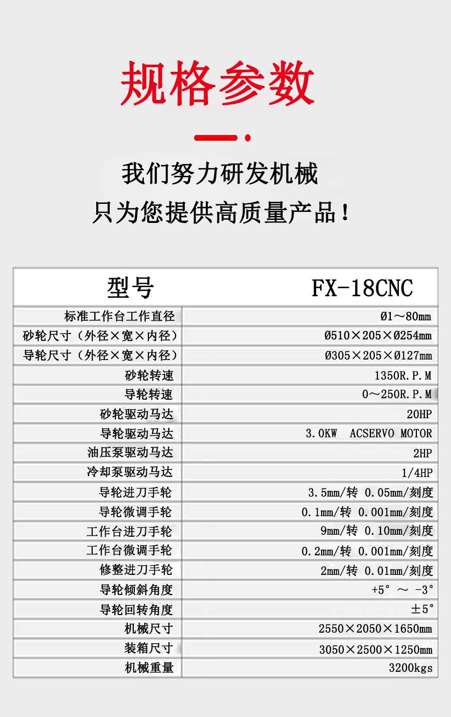 FX-18CNC成型無(wú)心磨床技術(shù)參數(shù)