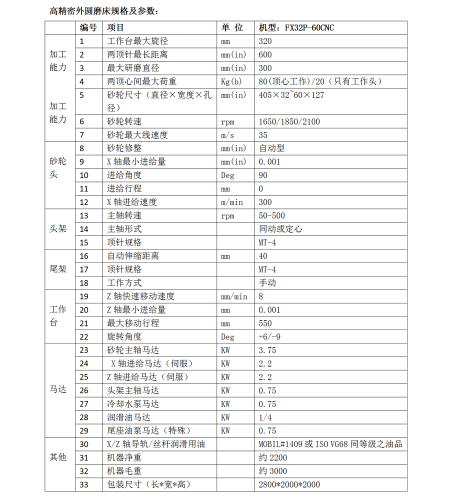 FX32P-60CNC數(shù)控外圓磨床規(guī)格參數(shù)